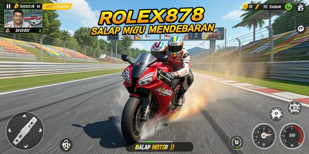 Tangkapan layar <strong>ROLEX878</strong> menunjukkan balapan motor yang mendebarkan dan grafis menawan.